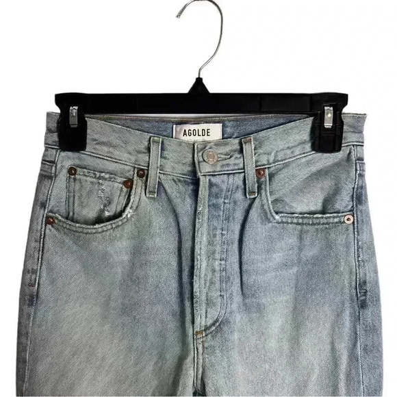 Agolde jeans riley high rise straight crop clear skies blue distressed size 24 - Picture 3 of 9